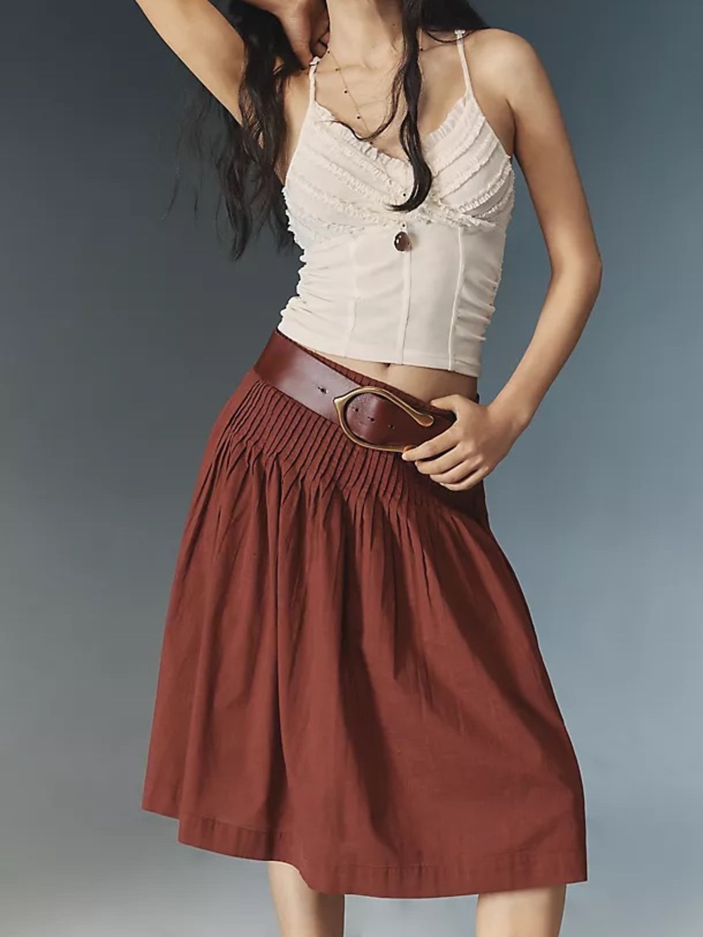 Anthropologie Low-Rise Gathered-Yoke
Knee-Length Skirt